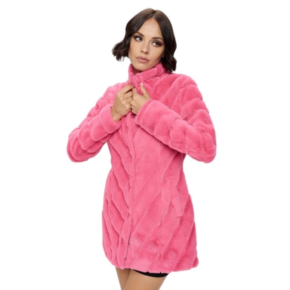 Two Elevens Boutique Jackets & Blazers - Hot Pink Faux Fur Coat